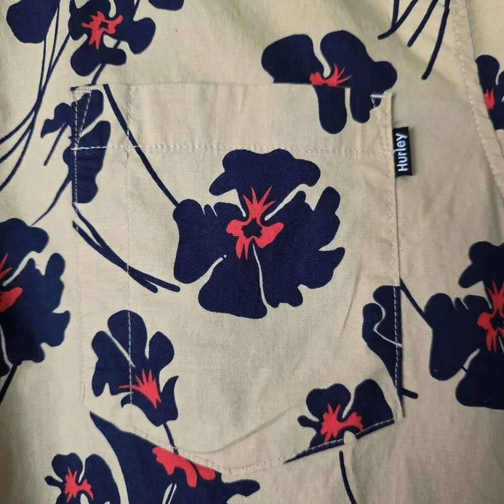 Hurley Hawaiian Floral vacation Cotton pocket Button-Up Shirt Short Sleeve XL - Picture 4 of 12